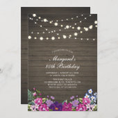 String Lights & Wood | Floral Erwachsene Geburtsta Einladung (Vorne/Hinten)