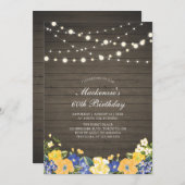 String Lights & Wood | Floral Erwachsene Geburtsta Einladung (Vorne/Hinten)