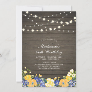 String Lights & Wood | Floral Erwachsene Geburtsta Einladung