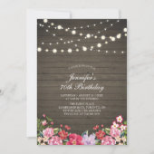 String Lights & Wood | Floral Erwachsene Geburtsta Einladung (Vorderseite)