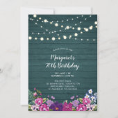 String Lights & Wood | Floral Erwachsene Geburtsta Einladung (Vorderseite)