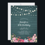 String Lights & Wood | Floral Erwachsene Geburtsta Einladung<br><div class="desc">Feiern Sie einen besonderen Tag mit diesem rustikalen Holz Blumengeburtstag Einladung. Dieses Design besticht durch stilvolle Streichleuchten und Blume-Bouquet auf einem aquamarinen grünen Holzboden. Sie können den Text und die Schriftart während des gewollt Vorgangs anpassen. Weitere passende Einladungen und Party-Vorräte sind in meinem Shop BaraBomDesign erhältlich.</div>