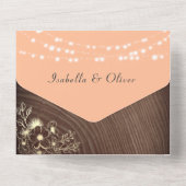 String Lights Wood Rustic Peach Wedding All In One Einladung (Rückseite)
