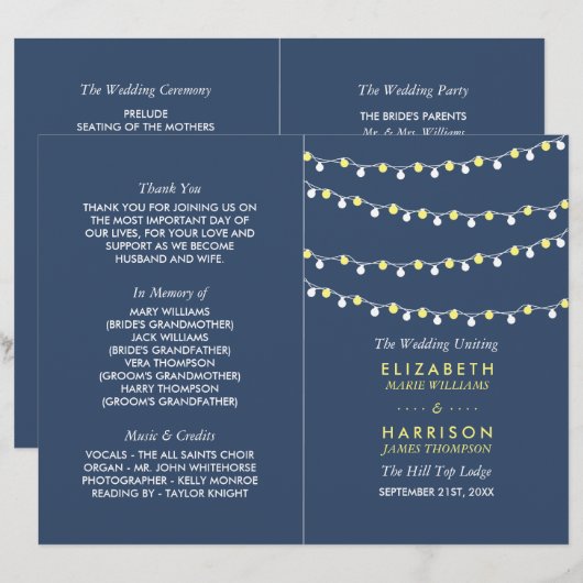 String Lights, Yellow & White Wedding Program (Vorne/Hinten)