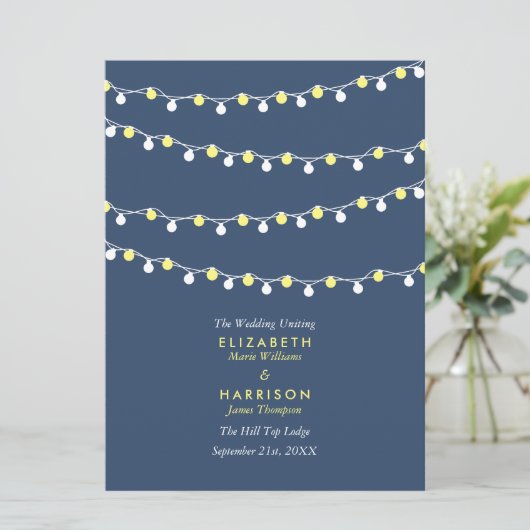 String Lights, Yellow & White Wedding Program Programm (Stehend Vorderseite)