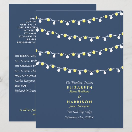 String Lights, Yellow & White Wedding Program Programm (Vorne/Hinten)