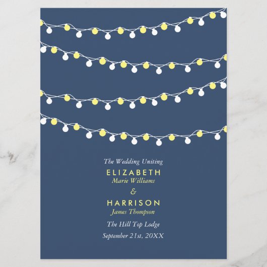 String Lights, Yellow & White Wedding Program Programm (Vorderseite)
