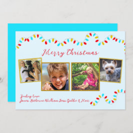 String of Lights Blue Christmas Four Photo Feiertagskarte