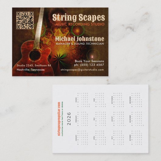 String Scapes Musikgitarre Art w/Calendar QR Code Visitenkarte (Vorne/Hinten)