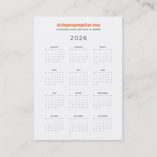 String Scapes Musikgitarre Art w/Calendar QR Code Visitenkarte (Rückseite)