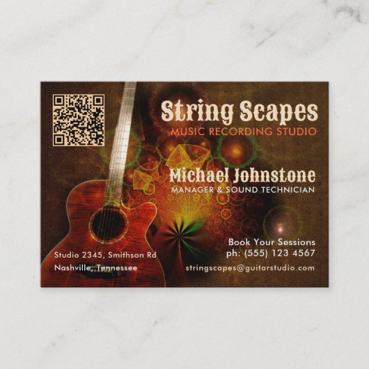 String Scapes Musikgitarre Art w/Calendar QR Code Visitenkarte (Vorderseite)