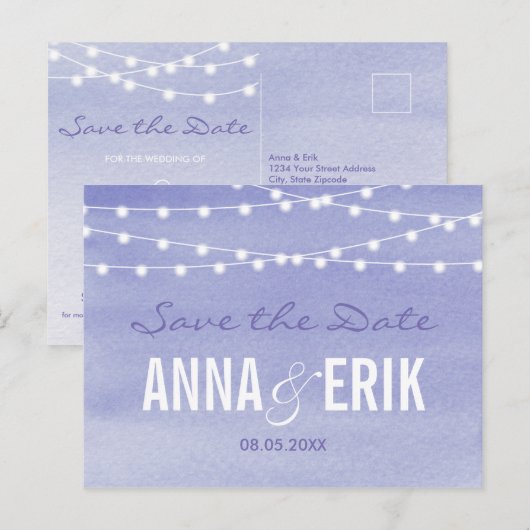 Stringfarbenleuchten Save the Date Postkarte (Vorne/Hinten)