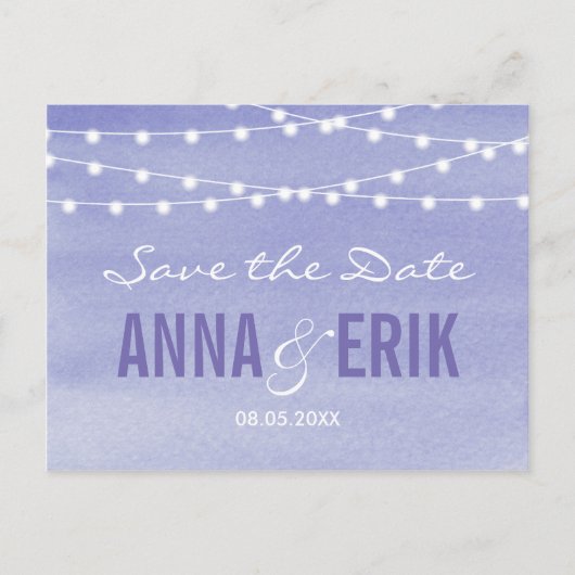 Stringfarbenleuchten Save the Date Postkarte (Vorderseite)