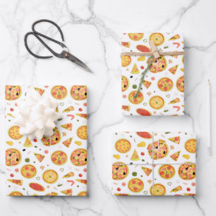 stringiertes Pizza-Party Geschenkpapier Set