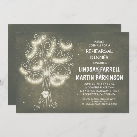 Stringleuchten rustikales Abendessen mit Probe Einladung (Vorne/Hinten)