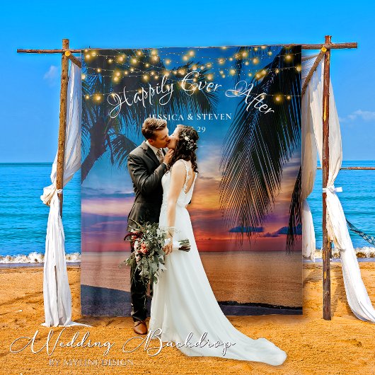 Stringleuchten Sonnenuntergang Palm Beach Hochzeit Wandteppich