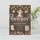 Stringlight Cowboy ist auf dem Weg Baby Shower Einladung (Stehend Vorderseite)
