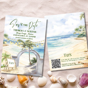 Strings Lights Beach QR Code Save the Date Tropica Einladung