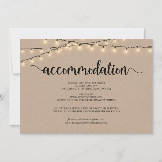Strings Lights Kraft, Unterkunftskarte Einladung (Vorderseite)
