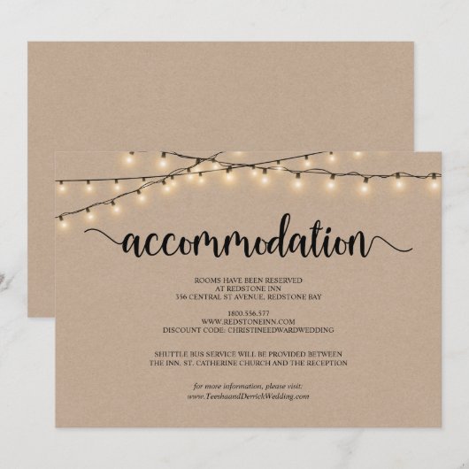 Strings Lights Kraft, Unterkunftskarte Einladung (Vorne/Hinten)