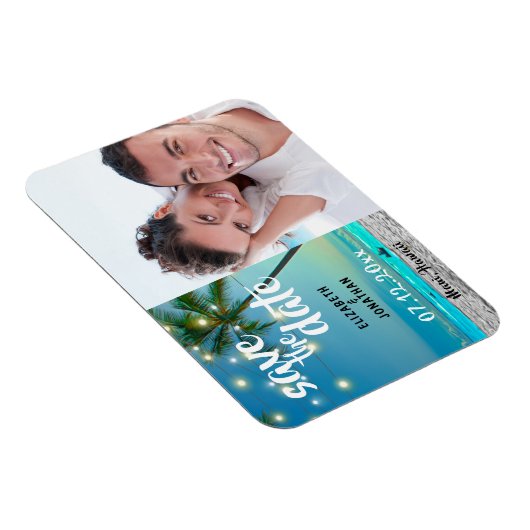 Strings Lights Tropical Beach Save the Date Foto Magnet (Rechte Seite)