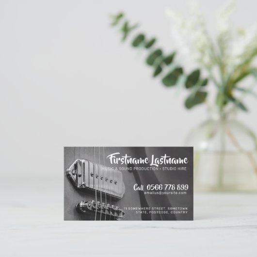 Strings Studio Guitar GreyAZ Visitenkarte (Stehend Vorderseite)