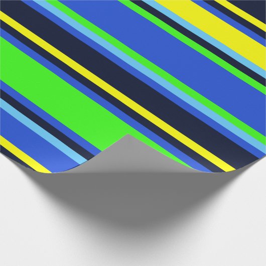 Strip Blau, Limon und gelb Moderne Geschenkwrap Geschenkpapier (Ecke)
