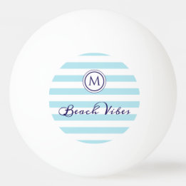 Strip Blue White Beach Vibes Preppy Monogram Tischtennisball