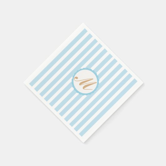 Strip Blue White Gold Monogram Paper Napkins Serviette (Ecke)