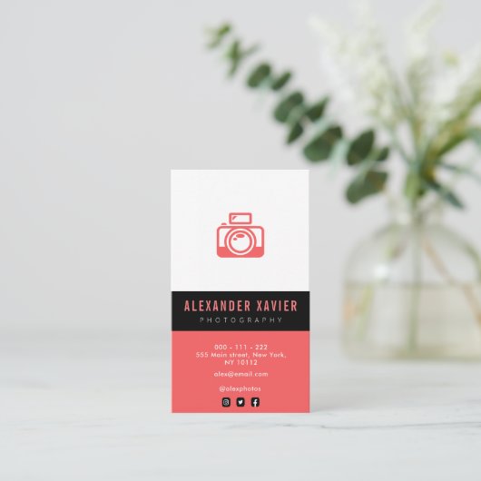 Strip Farben trendige Fotografin Business Card Visitenkarte (Stehend Vorderseite)