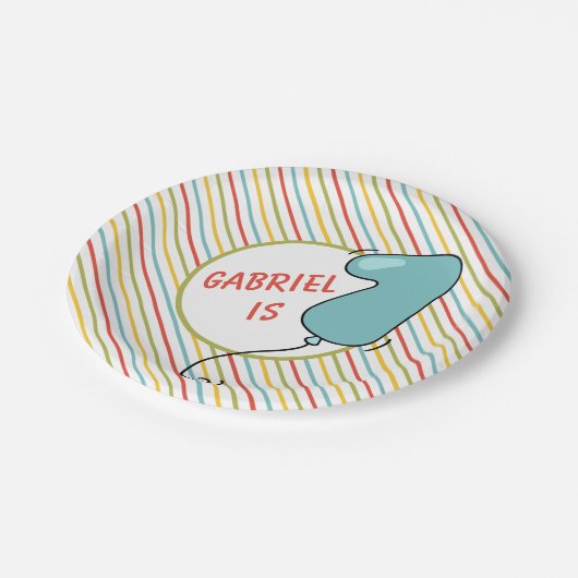 Strip First Birthday Ballon Themed Pappteller (Schrägansicht)