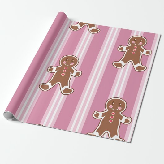 Strip Gingerbrot Boy Wrapping Paper Geschenkpapier (Ungerollt)