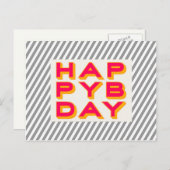 Strip Happy Bday Typografy Postcard Postkarte (Vorne/Hinten)