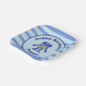 Strip Happy Birthday Blue Gold Robot mit Name Pappteller (Gewinkelt)