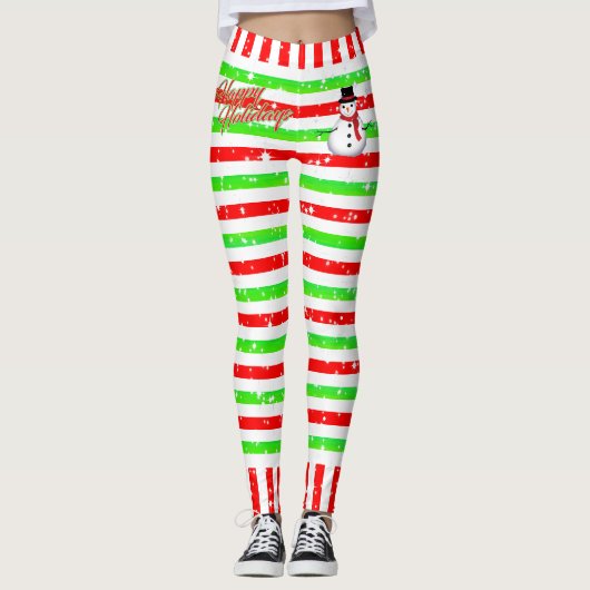 Strip Happy Festive mit Snowman und Schneeflocken Leggings (Vorderseite)
