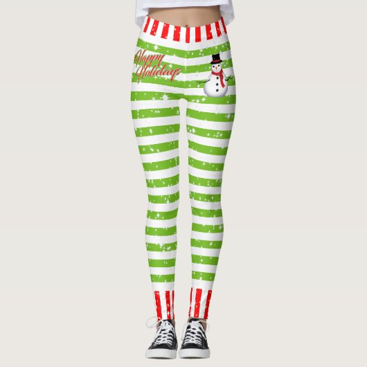 Strip Happy Festive mit Snowman und Schneeflocken Leggings (Vorderseite)
