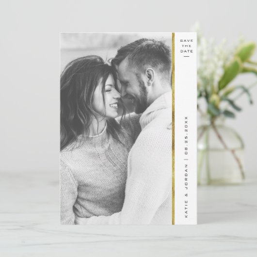 Strip Imitats Gold Foil Foto Speichern Sie die Dat Save The Date (Stehend Vorderseite)