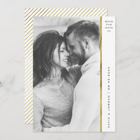 Strip Imitats Gold Foil Foto Speichern Sie die Dat Save The Date (Vorne/Hinten)