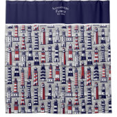 Strip Lighthouse Nautical Navy Blue Grau Red Duschvorhang (Vorderseite)