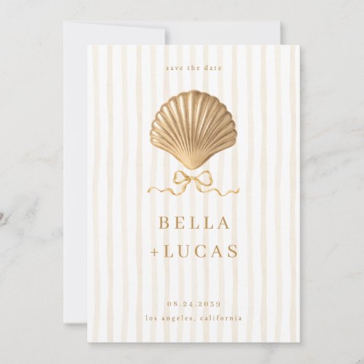Strip Luxuriöse Coastal Gold Seashell Wedding Save The Date (Vorderseite)