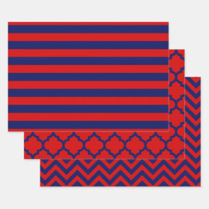 Strip marokkanische Zickzack DIY Colors Red Blue Geschenkpapier Set