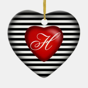 Strip Monogram Heart   Schwarz-weiß Keramik Ornament