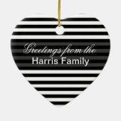 Strip Monogram Heart | Schwarz-weiß Keramik Ornament (Hinten)