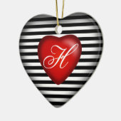 Strip Monogram Heart | Schwarz-weiß Keramik Ornament (Links)