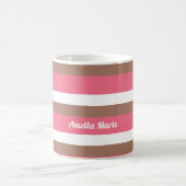 Strip Muster Mocha Brown Pink White personalize Kaffeetasse (Mittel)