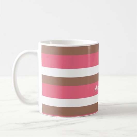 Strip Muster Mocha Brown Pink White personalize Kaffeetasse (Links)