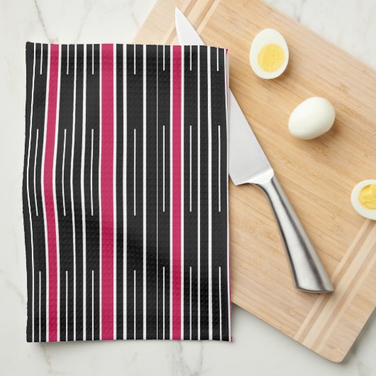 Strip Pink Black Kitchen Handtuch (Viertel Falte)