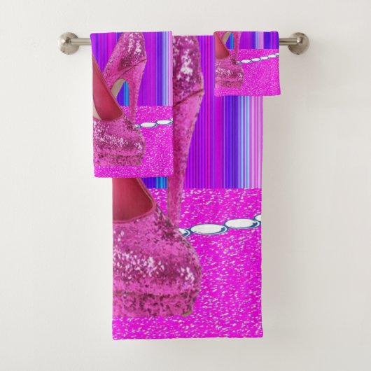 Strip Pink Heelse Princess Badezimmer Handtuchhalt Badhandtuch Set (Insitu)