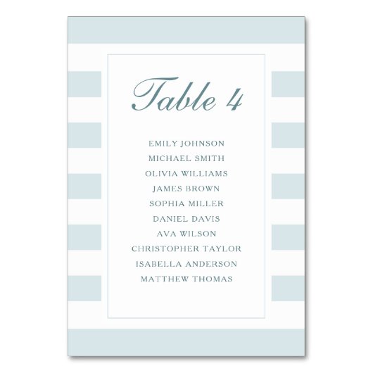 Strip Simple Light Blue White Seat Chart Tischnummer (Rückseite)