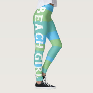 Strip Summer Beach Girl blau und grün trainieren Leggings